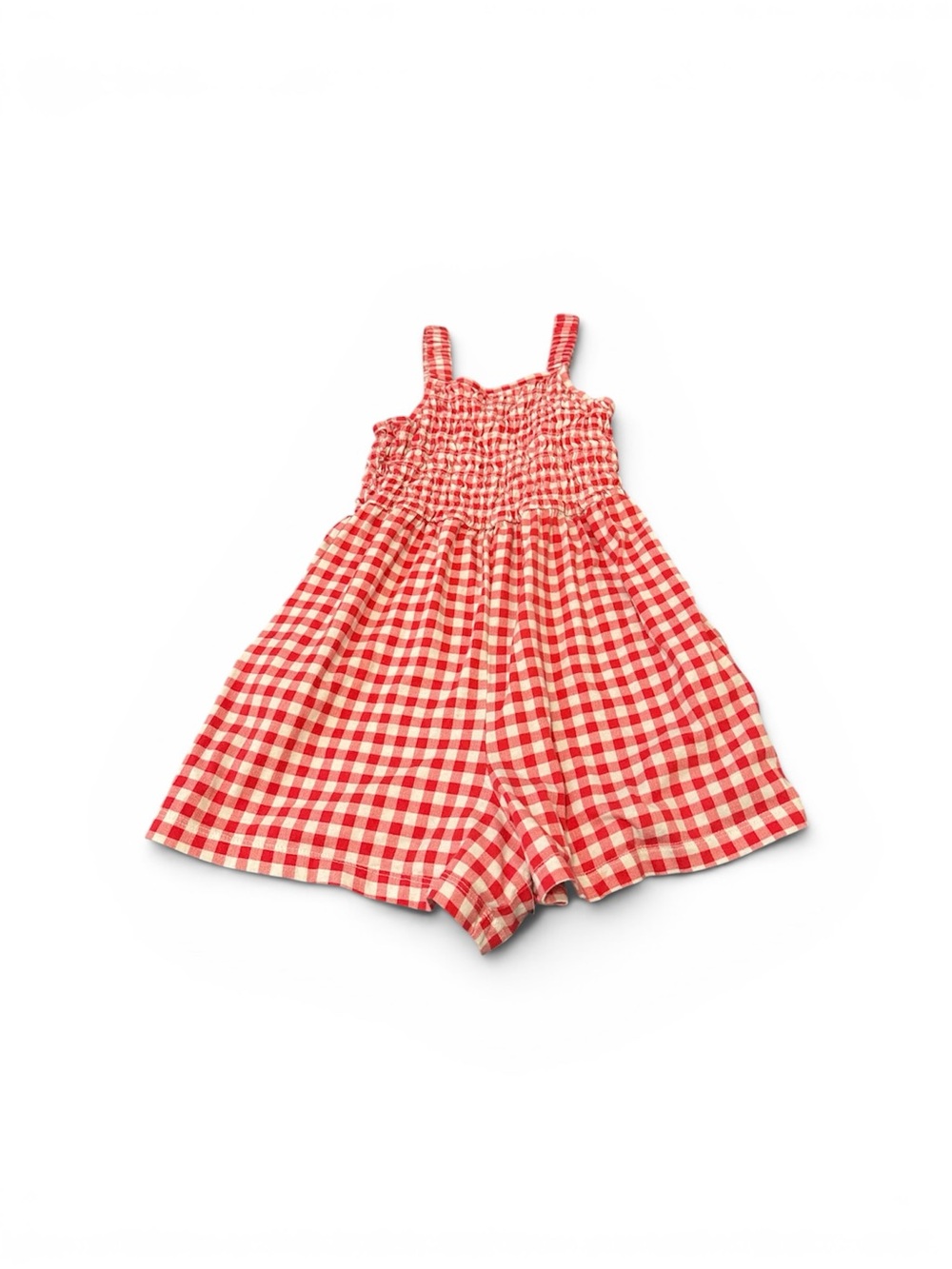 Red and White Gingham Smocked Romper